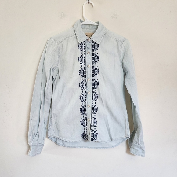 ROXY Denim Button Front Western Style Top Size Small - Picture 1 of 7